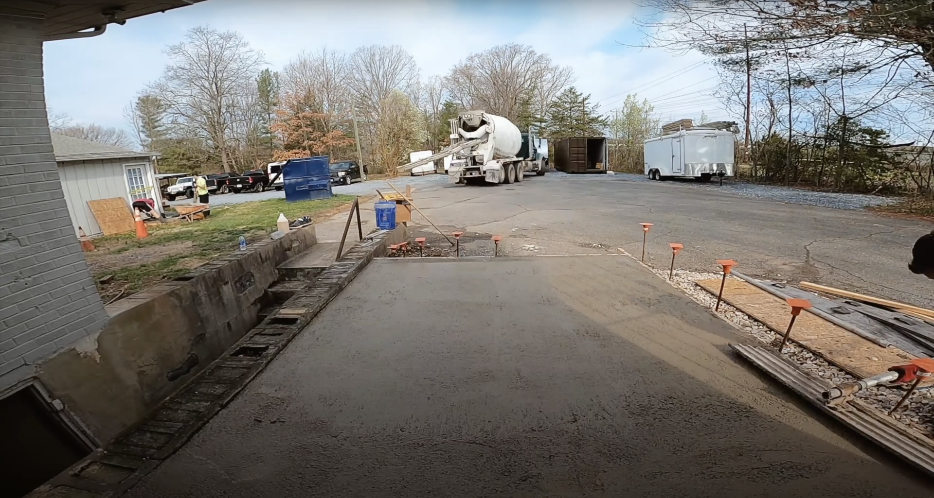 Large concrete foundation pour with professional equipment and crew